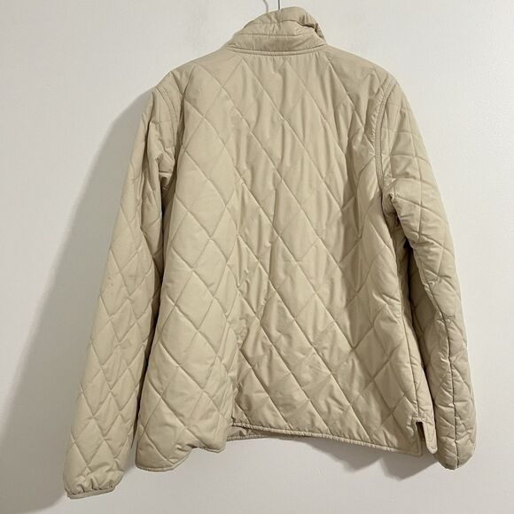 LL Bean Diamond Quilted Jacket Womens Large Ivory Snap Chore Classic Lightweight - Picture 3 of 8